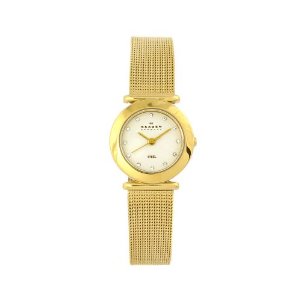  Skagen Women's 107SGGD Classic Swarovski Crystal Gold Tone Mesh White Dial Watch