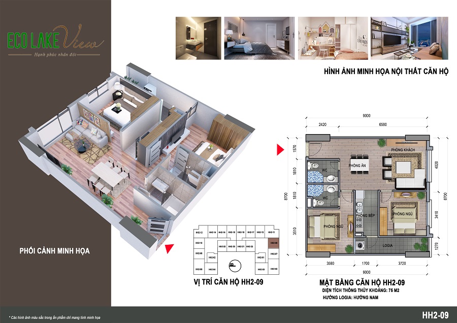 Mặt bằng căn hộ HH2-09 chung cư Eco Lake View Mặt bằng căn hộ HH2-09 chung cư Eco Lake View