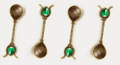 Handmade Copper Turkish Ottoman Spoons Gift Set of 4, Tea, Coffee, Sugar Measuring, Serving (BRASS GREEN)