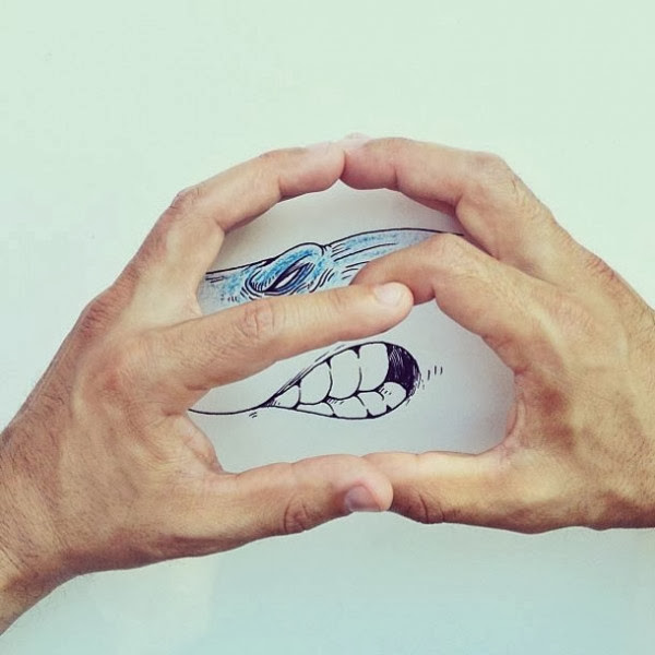 #Alex Solis善用實體與自己的平面插畫：手指忍者龜！ 3