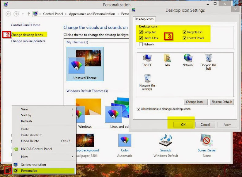 Các bước để hiển thị các icons của Windows ra màn hình desktop