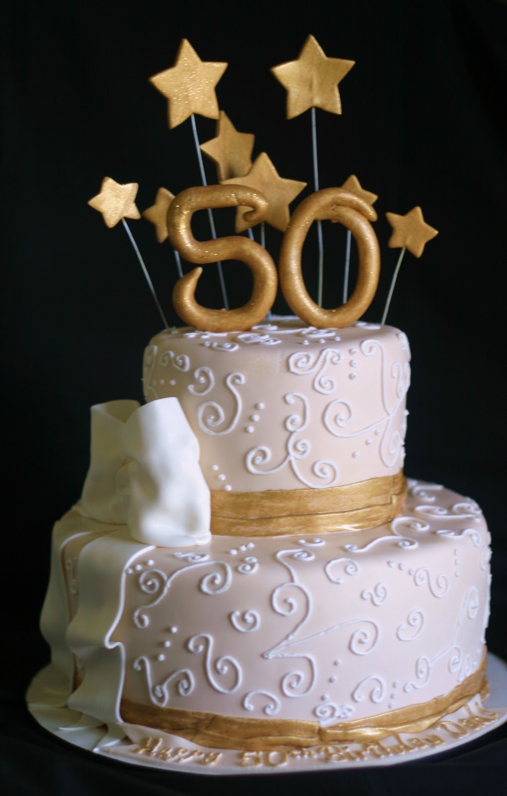 Pink Little Cake: Gold and light ivory 50th Birthday Cake