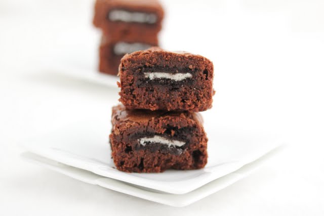 photo of a stack of two Oreo Stuffed Brownies