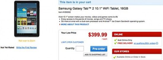samsung galaxy tab 2 now available for pre order for for $399
