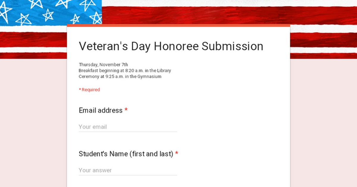 Veteran's Day Honoree Submission 
