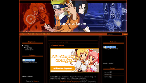 anime blogger template Naruto vs Sasuke