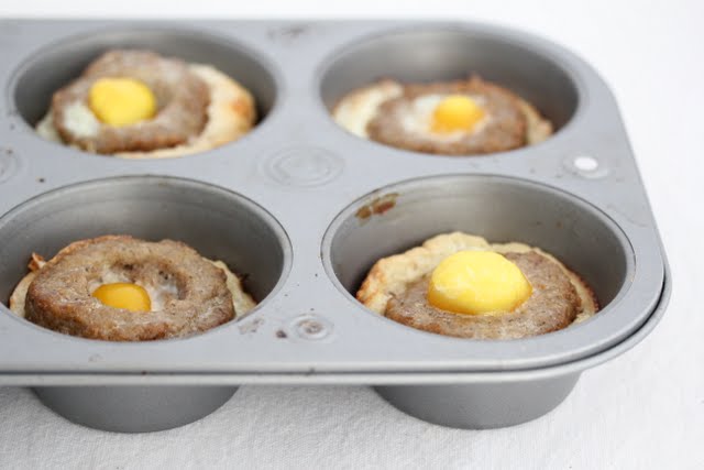 photo of the sausage mcmuffin cups in a muffin tin ready to be baked