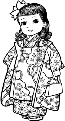 Menina Japonesa para Colorir