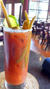 First National Taphouse Portland Bloody Mary with Vodka, Tomato Juice, Tomato Consome, Veal Stock, Lemon, Aardvark Hot Sauce, Cerignola Olives, House Pickled Green Beans and Smoked Salt