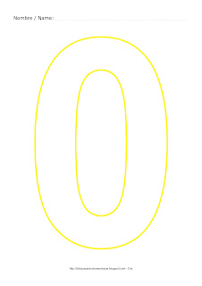 Dibujo para colorear y pintar el número cero en color amarillo