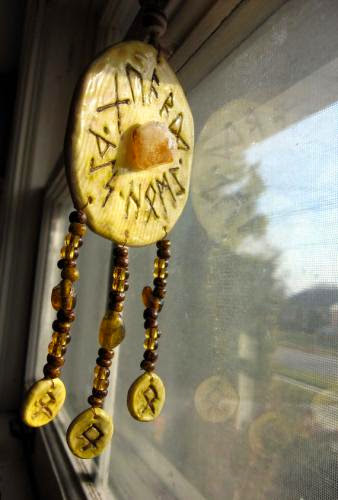 Home Protection Rune Amulet With Citrine Hang On Wall Or Door