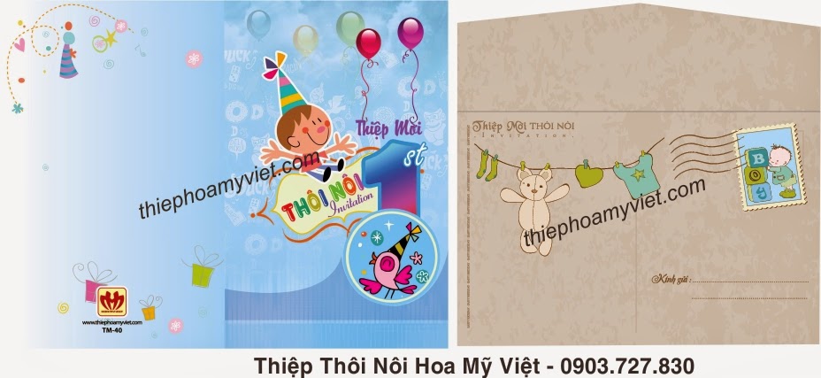 Thiệp mời thôi nôi cho bé trai – Thiệp Hoa Mỹ Việt