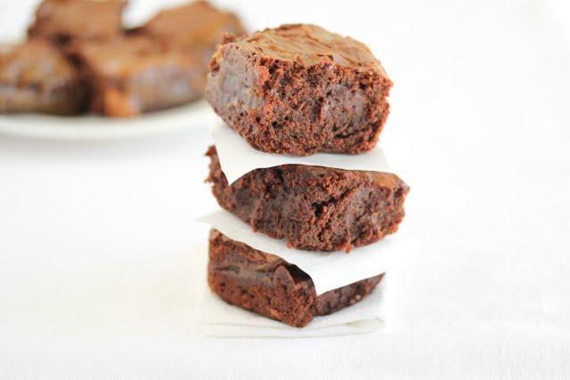 photo of a stack of three brownies