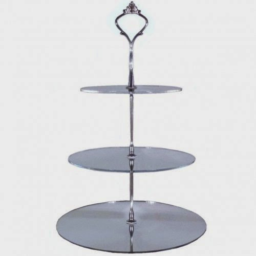 Three Tier Circle Silver Mirror Cake Stand 23cm 19cm 15cm (overall 32cm) (6inch 7.5inch & 9inch height 12.5inch) (approx 24 cup cakes)