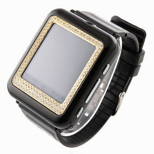  Elecs AK09+ Watch Phone MTK6225 with Diamonds Single SIM Card Camera FM Bluetooth 1.6 Inch Touch Screen- Black  &  Golden