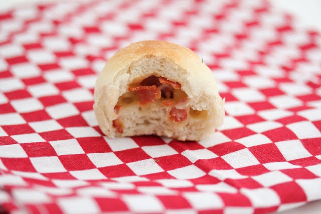 close-up photo showing the inside of a pizza bite