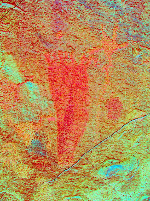 Petroglyphs enhanced with DStretch to show pigment that was added to them