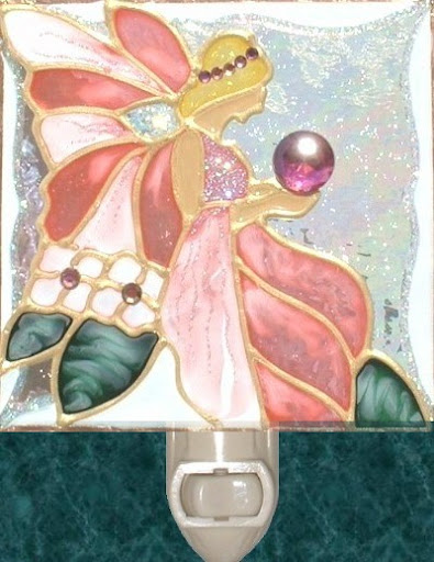pink stained glass fairy art
