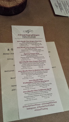 Wine List for A Grand Feast of Oregon, by Hawks View Cellars and Irving St Kitchen