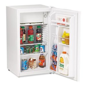  3.4 Cu. Ft. Refrigerator with Can Dispenser and Door Bins, White by AVANTI (Catalog Category: Office Maintenance, Janitorial & Lunchroom / Food & Beverage / Appliances)