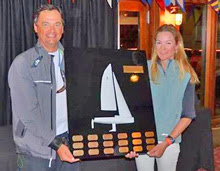 J/70 North American Champion- Heather Gregg-Earl with designer Alan Johnstone presenting trophy