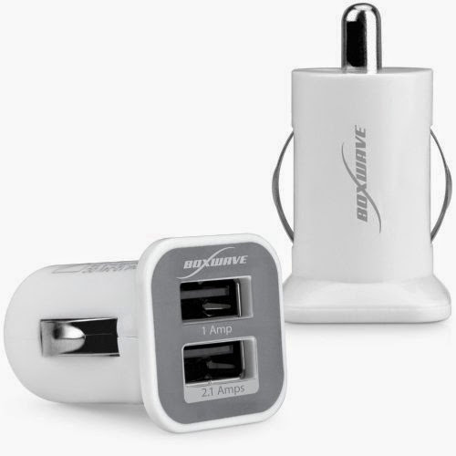  BoxWave Dual Micro High Current Car Charger - 2.1 Amp / 10W Universal 2-Port, Dual USB Car Charger for All Devices - Apple iPad 4, iPad mini, iPhone 5, Samsung Galaxy Note 2, Galaxy S3, Nexus 7, All Smartphones, Tablets, eReaders (White)