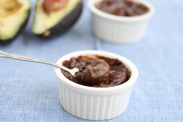 photo of a spoon scooping up Avocado Chocolate Pudding