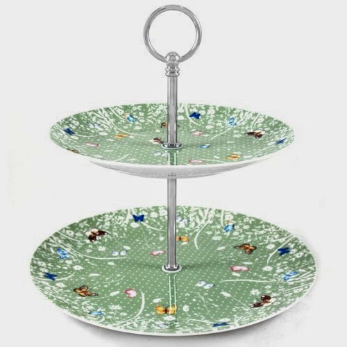 Ashdene Tranquil Butterfly Sage Bone China Two-Tier Cake Stand