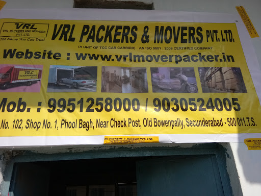 VRL Packers and Movers, Survey no - 102, Shop No 10 Phool Bagh, Near Check Post Old Bowenpally, Secunderabad, Hyderabad, Telangana 500011, India, Moving_and_Storage_Service, state TS