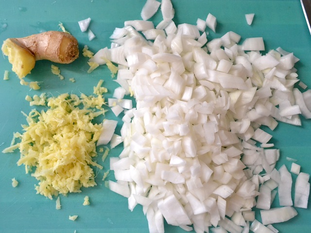 chopped onion and grated ginger 