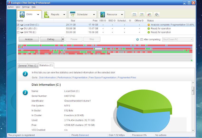phan mem auslogics disk defrag pro full