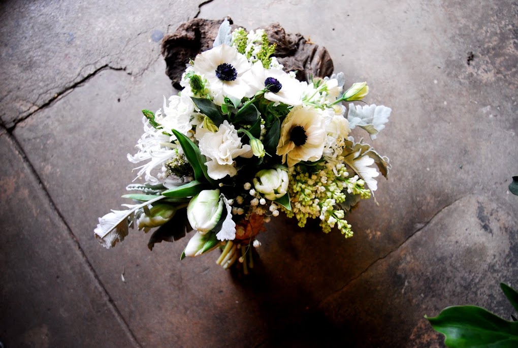 White Wedding Bouquet with Anenomies