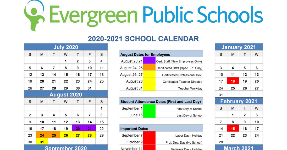 2020-21 District Calendar | Evergreen Public Schools - Google Sheets