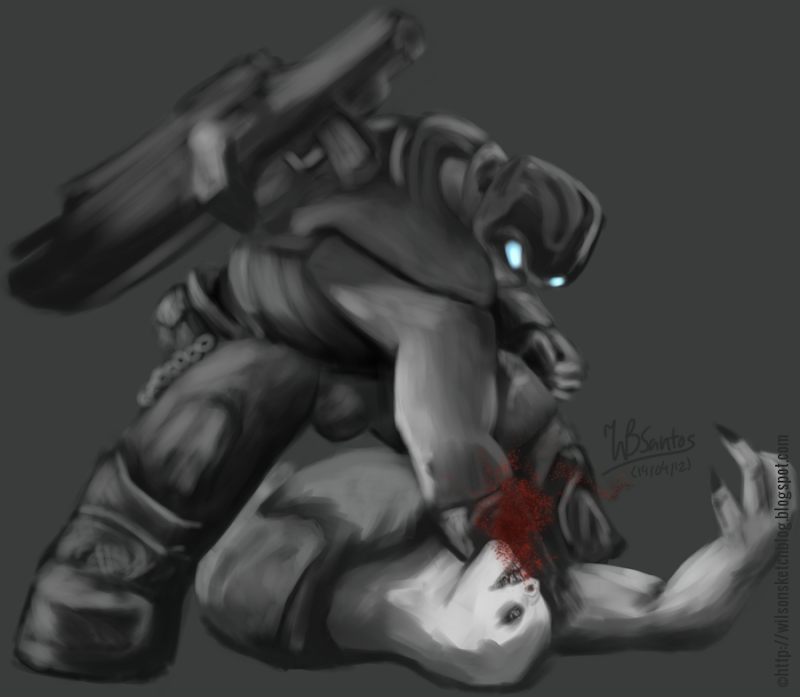 Sketch of Clayton Carmine (from Gears of War) punching a Grub Sketch of Clayton Carmine (from Gears of War) punching a Grub
