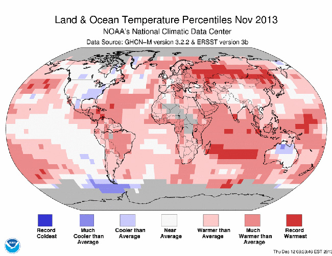 Informe climático de la Tierra. Noviembre de 2013, el más cálido desde 1880Informe climático de la Tierra. Noviembre de 2013, el más cálido desde 1880