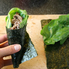 Rouleau de Nori façon temakisushi aux champignons marinés