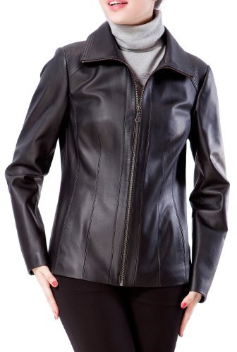 BGSD Women's New Zealand Lambskin Leather Scuba Jacket - Black M