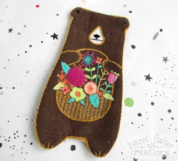 April 3 march review Mollie Makes bear embroidery hazelfishercreations