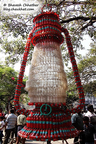 Kala Ghoda - Huge Green Beacon [Laltain] made of scrap plastic bottles