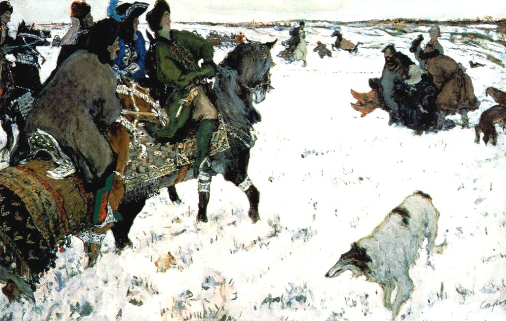 Valentin Serov - Peter the Great riding to hounds