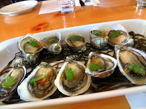 Starter of shigoku oysters, tomato, fish sauce, lime, cilantro, Smallwares PDX, Smallwares and Breakside Beer Dinner