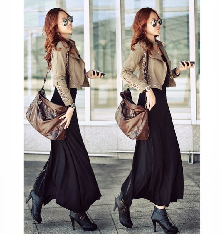 Fashion Elegant Crew Neck Long Sleeve Womens Stretch Maxi Long Dress ...