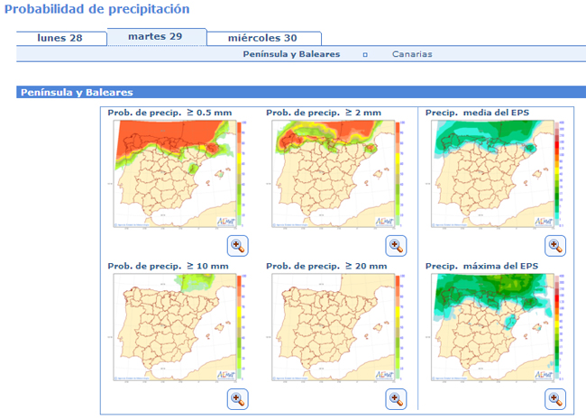 Nuevos mapas de predicción de precipitaciones en AEMET