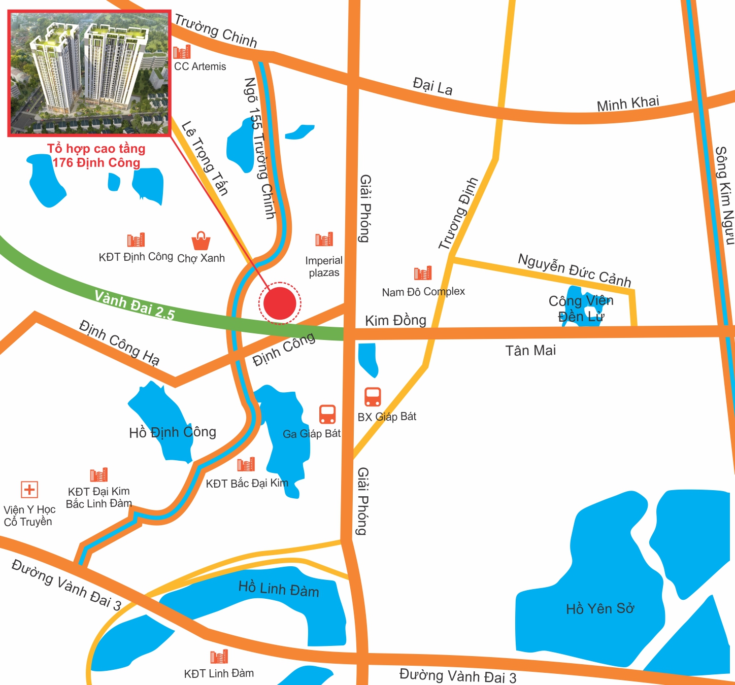 Vị trí chung cư Sky Central 176 Định Công