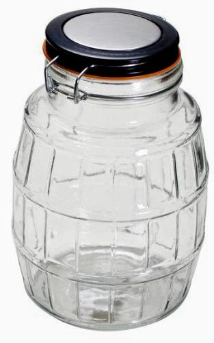  Housewares International 74-Ounce Old Fashioned Barrel Style Glass Storage Jar with Metal Clip Lid, Round