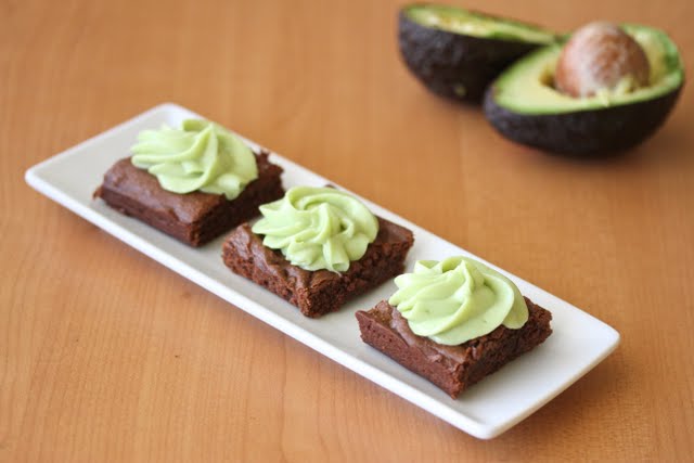 three avocado brownies on a plate