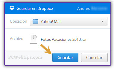 Como Usar Dropbox con Yahoo! Mail - Guardar y Enviar Archivos | PCWebtips