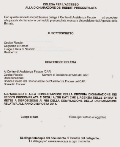 Modello 730 precompilato. come delegare il caf. modello fac simile Modulo 740 per dichiarazione dei redditi
