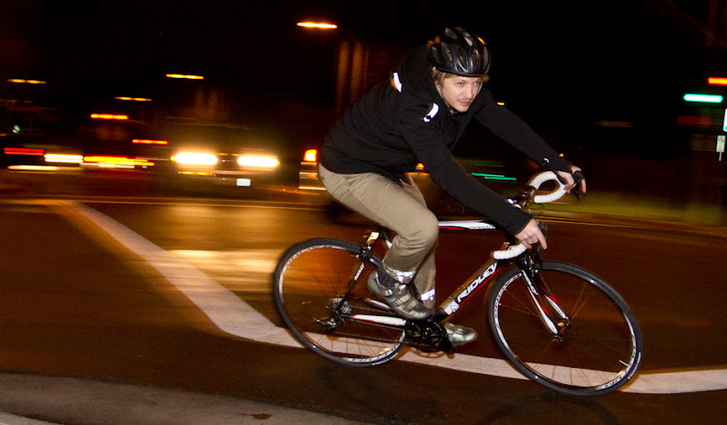 Betabrand's BTW Jacket: Night-time reflection