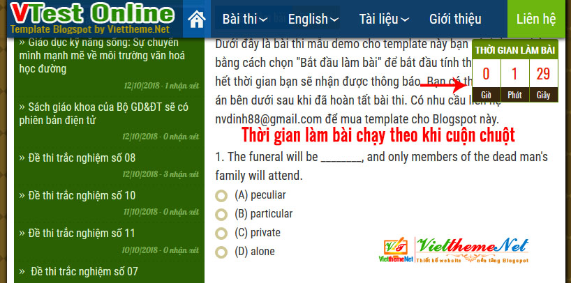 VTest Online - Template Blogspot làm bài thi trắc nghiệm Online VTest Online - Template Blogspot làm bài thi trắc nghiệm Online
